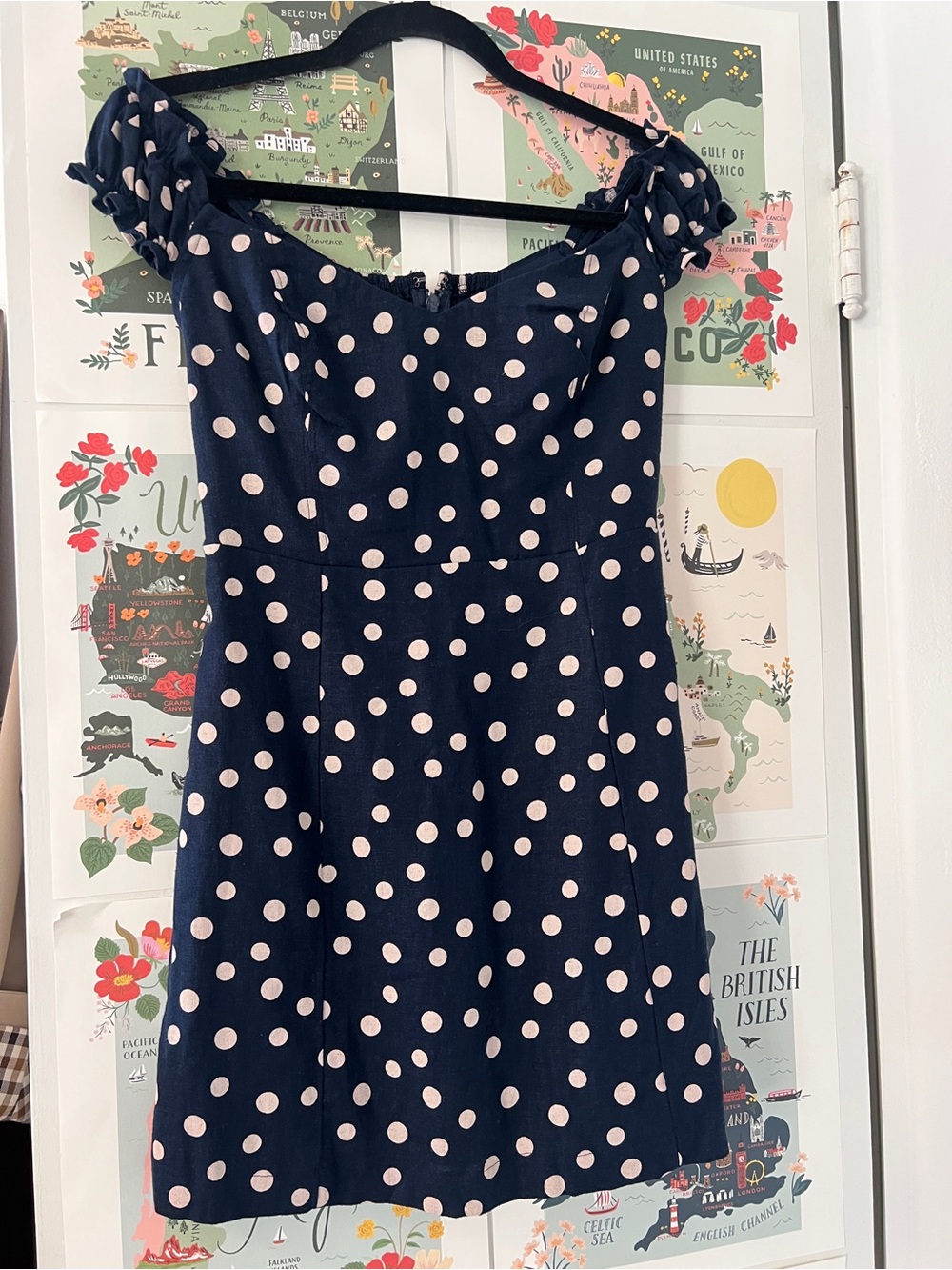 Abercrombie Navy Polka Dot Off-Shoulder Dress